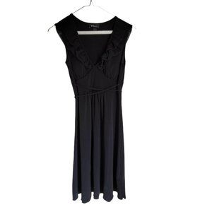 Little Black Dress Ruffle Neckline BCX Midi V-Neck Woman's Small JJ763